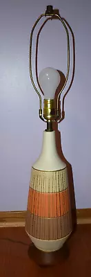 Vintage Mcm Ribbed Ceramic Table Lamp Earth Tones 29  • $39.95