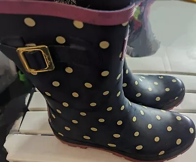 Joules Molly Welly Blue Polka Dot Rubber Waterproof Rain Boots Womens Size 9 • $18.75
