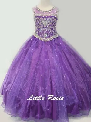 NEW Little Rosie Girls Long National Level Pageant Dress LR2101 Purple 4 $600 • $337.50