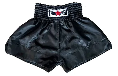 All Black Muay Thai Shorts Kick Boxing Satin Mma K1 Costume Design Gym Men Sport • $37.64