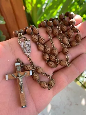 Italian Antique Large ROSARY Wood Carved Beads Habit Priest Rare Crucifix Cross† • $130.35