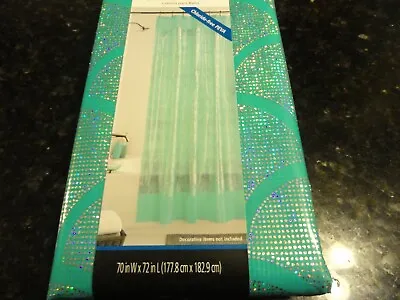 New PEVA  SHOWER CURTAIN Bright Aqua Teal Blue Silver Mermaid Sparkles GLAM  • $9.99