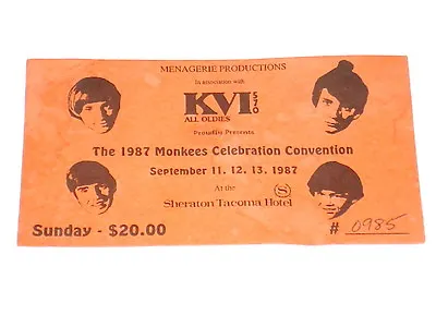 The Monkees Concert Ticket ~ 1987 Sheraton Tacoma Hotel • $125