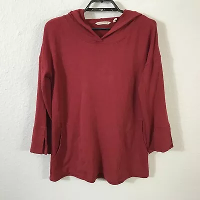 Soft Surroundings Cozy Hoodie Top Shirt XS Pockets 3/4 Sleeve Maroon Viscose Bld • $19.99