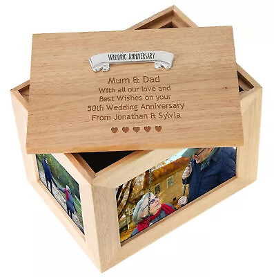 £34.99 • Buy 60th Diamond Wedding Anniversary Engraved Large Oak Keepsake Box 60 Years Gifts