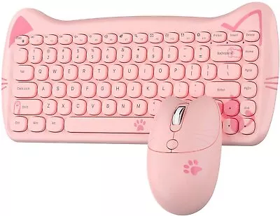 Cute Cat Purple/Pink ​Combo Wireless Keyboard Mouse 84 Key Caps Mac/Computer/PC • £25.01