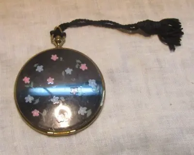 Compact Volupte Vintage Black Multicolor Flower Accents Goldtone AS IS • $12