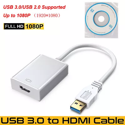 USB 3.0 2.0 To HDMI Audio Video Adaptor Converter Cable For PC Laptop HDTV 1080P • £7.99