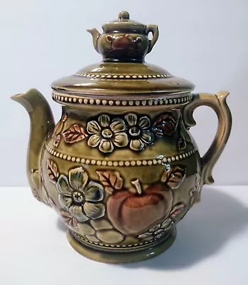 Vtg. Japanese Ceramic Embossed Flowers Floral Fruit Teapot. Made In Japan. • $48