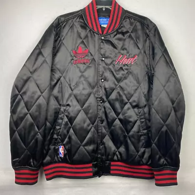 Vintage Miami Heat Adidas NBA Quilted Coat Jacket Big Logo On Back Mens Sz Large • $89.97
