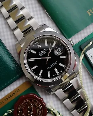 Rolex Datejust II 41 116300 Black Box PAPERS Stick Dial Domed Bezel Oyster 2015 • $13888