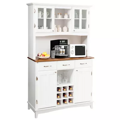 Buffet And Hutch Kitchen Storage Cabinet Cupboard W/ Wine Rack & Drawers White • $369.99