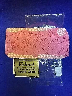 Vintage New In Pk One Pair Pink Color Fishnet Seamless Stockings Thigh-Hi Nylon • $12.95