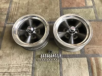 RARE VINTAGE PAIR REAL  AMERICAN  TORQ -  THRUST S POLISHED LIP 14x6 CHEVY 4 3/4 • $299