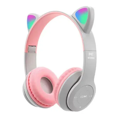 Kids Headphones Wireless Bluetooth Headset LED Lights Cat Ear Earphone Children • £6.89