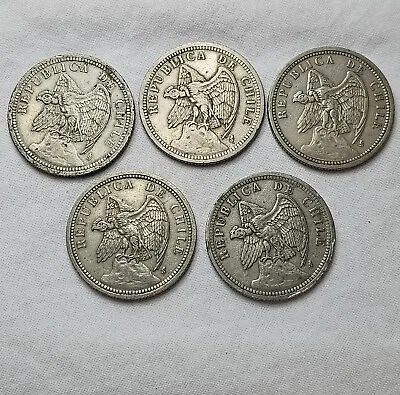 Lot Of 5 Chilean 1 Peso World Coins Good Circulated Condition  • $21.99