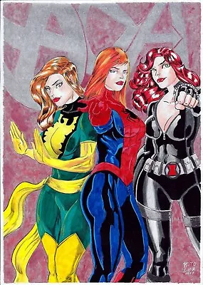 Mary Jane Black Widow Jean Grey Original Art Drawing Pinup Page Sketch Marvel • $299.99