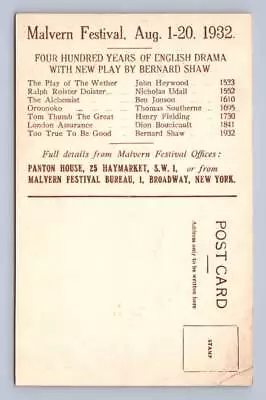 Malvern Theater Festival  New George Bernard Shaw  NYC Antique Broadway 1932 • $29.99