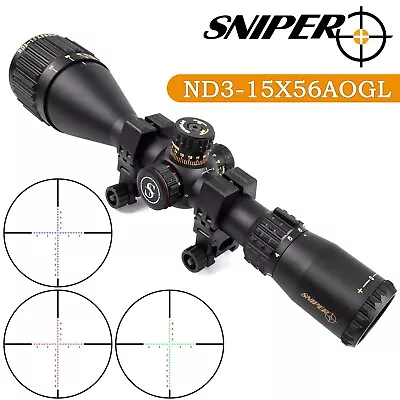 SNIPER 3-15x56mm Rifle Scope 30mm Tube R/G/B Illuminated BDC Reticle Ring Includ • $159.99