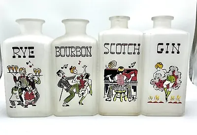 Vintage Gay Fad Frosted Liquor Decanter Set Of 4 MCM Scotch Rye Gin Bourbon • $41.39