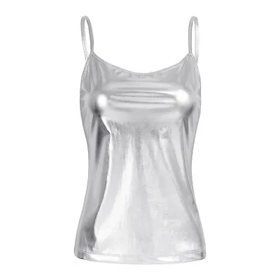 £11.99 • Buy UK Women Shiny Metallic Vest Slim Fit Camisole Tank Tops Nightwear Rave Clubwear