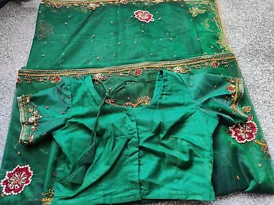 £25 • Buy Indian Bollywood Asian Green Colour Net Saree.