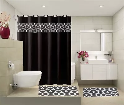 $20 • Buy 15pc Butterfly Print Design Bathroom Set Bath Mats Rug Shower Curtain Lid Cover