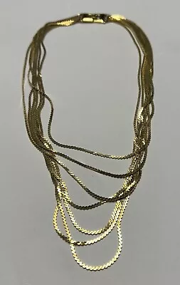 Vintage MONET Seven Row Multi Strand Satin Gold Tone Chain Bib Necklace • $39.99