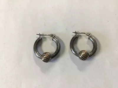 Sterling Silver 14k Gold Twisted Ball Bead Cape Cod Hoop Earrings 2.58 Grams • $55
