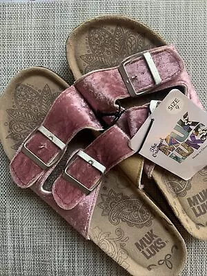 Muk Luks Crushed Velvet Slides Sandals Women 9 Shoes NEW  Slip On • $32