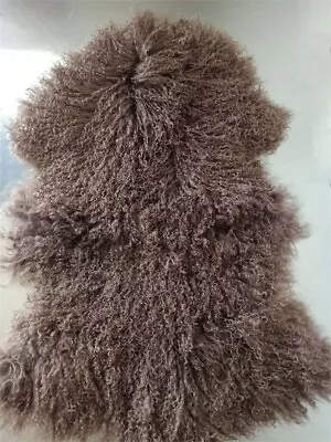 100% Genuine Mongolian Sheepskin Rug Real Lamb Curly Wool Pelt Skin Carpet Khaki • $37.99