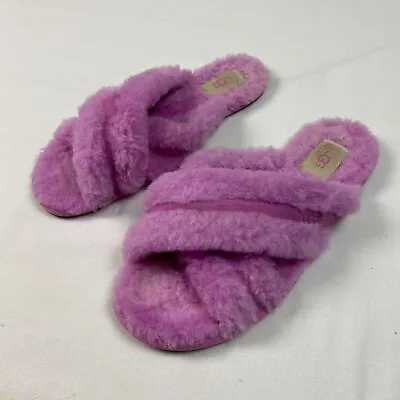 UGG Abela Womens Fluff Flip Flop 9  Slippers Pink Sheepskin Plush Fluffy Sherpa • $52.47