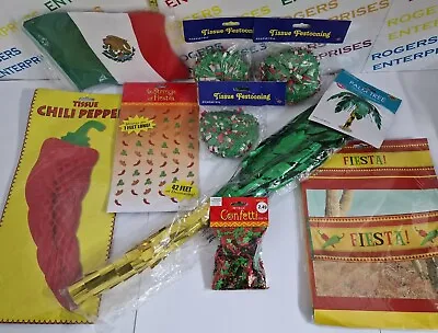 9 Item Mexican Fiesta Party Decorations Bundle Banners Sprinkles Chilli Flags • £14.99