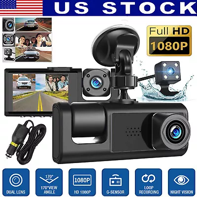 1080P Car Dual Lens Dash Cam Front/Rear/Inside Video Recorder Camera G-sensor • $27.99