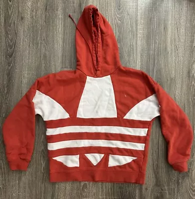 Adidas Sweatshirt Hoodie Adult S Red Logo Pullover Gym Big Leaf Athletic • $19.99