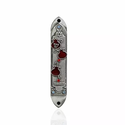 Pewter Enameled Pomegranate Blue Red Stones - Mezuzah (3.5 Inches With Scroll) • $11.01