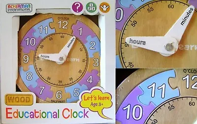 £7.49 • Buy Educational Wooden Clock 12 Piece Jigsaw Puzzle Pre-school Learning Time Toy