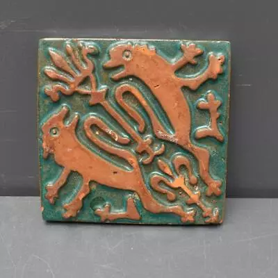 Mercer Moravian Tile Griffin Beast Green Handmade Arts & Crafts Pottery Bucks • $34.93