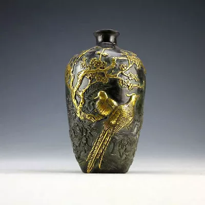 £68.39 • Buy Chinese Vintage Collection Bronze Statues Gold-plating Flower Bird Vase Pot 20cm
