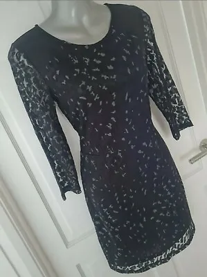 Miss Selfridge Black Mesh Leopard Print Shift Dress BNWOT Size S • £4.99