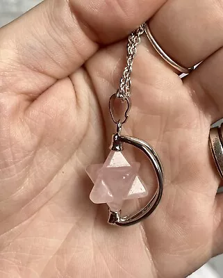 £11.69 • Buy Rose Quartz Merkaba Pendant On Silver Plate Necklace Gemstone Crystal Healing