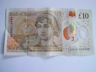 AA09 Bank Of England £10 Ten Pound Note THE QUEEN Plastic/Polymer AA09 039930 • £29.50