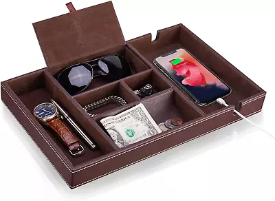 Nightstand Organizer Tray Leather Valet Tray For Men EDC Catchall • $32.10