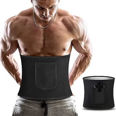 Men's Waist Trainer Sauna Sweat Belt With Pocket Weight Loss Body Shaper Girdle • £10.79