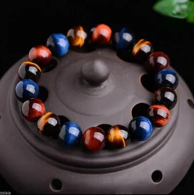 100% Natural AAA+ Tiger Eye Stone Round Beads Stretchy Bracelet Bangle Gemstone • $2.69