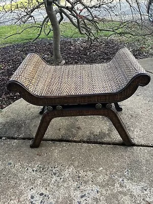 Vintage Curule Style Woven Rattan Stool • $300