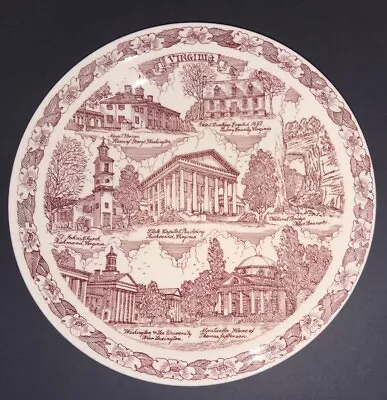 Vintage VIRGINIA Old Dominion Maroon 10.25  Collectors Plate Vernon Kilns • $24.50