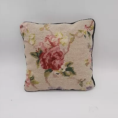 Vintage Needlepoint Throw Pillow Roses Flowers Velvet Cottage Country Small • $39.99
