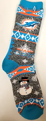 NFL Miami Dolphins Ugly Sweater Socks New (HOLIDAY BLANKET - SNOWMAN) • $14.99