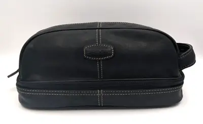 Fossil Mens Black Leather Toiletry Travel Bag Zip 2 Compartments Handle • $26.24
